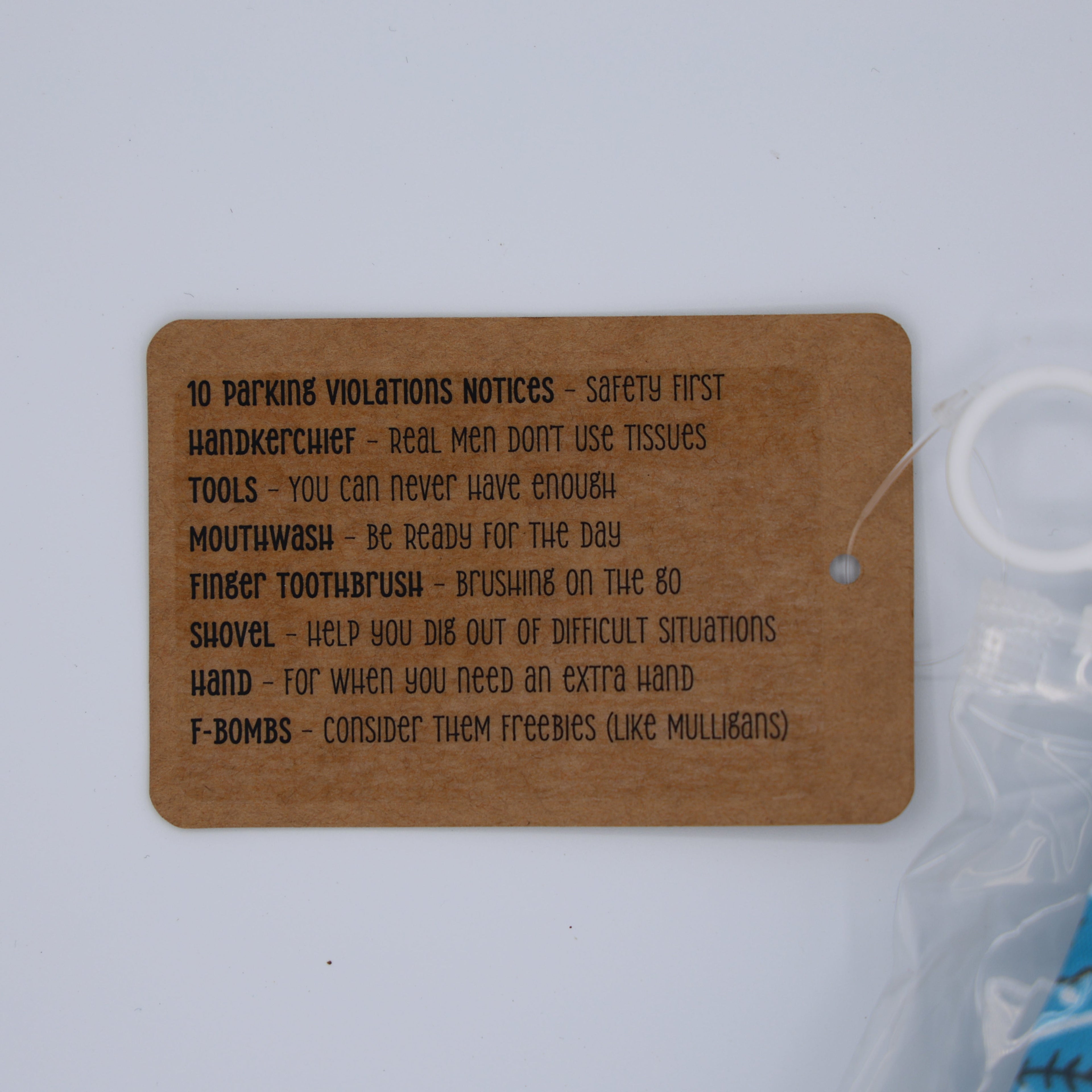 Brown tag with text on a white background