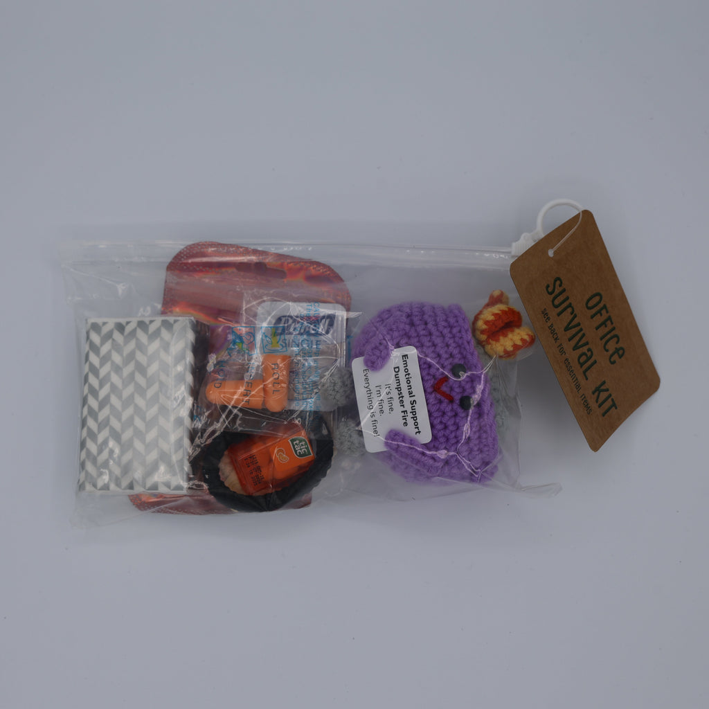 Set of office supplies including tissues, sponge, and other items