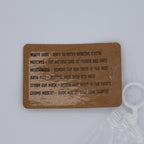 Wooden tag with text on a white background
