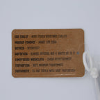 Brown card with humorous text on a white background