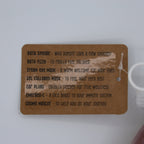 Wooden card with text on a white background